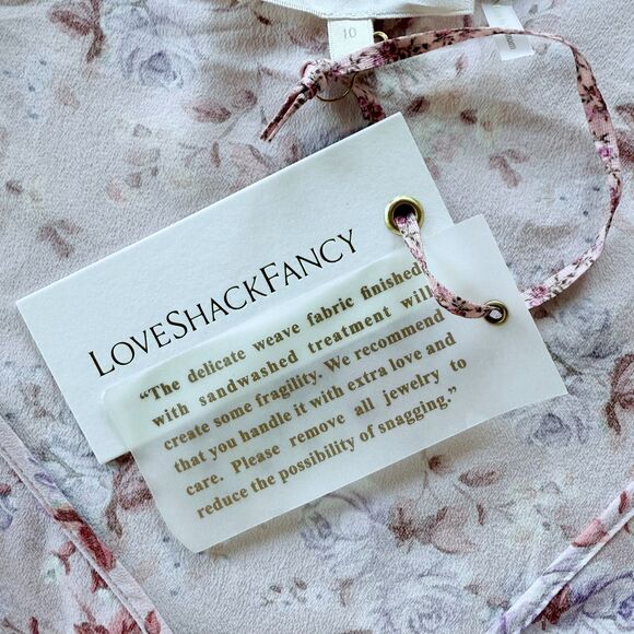 NWT LoveShackFancy Juree Floral Silk 3/4 Sleeve VNeck Mini Dress Pink Dust Storm - Picture 9 of 16